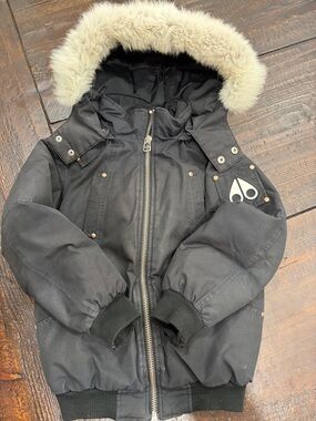 Moose Knuckles Kids Black Puffer Jacket with Fur Trim Hood